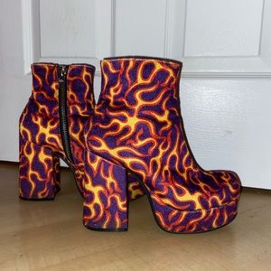 Velvet fire boots purple and yellow